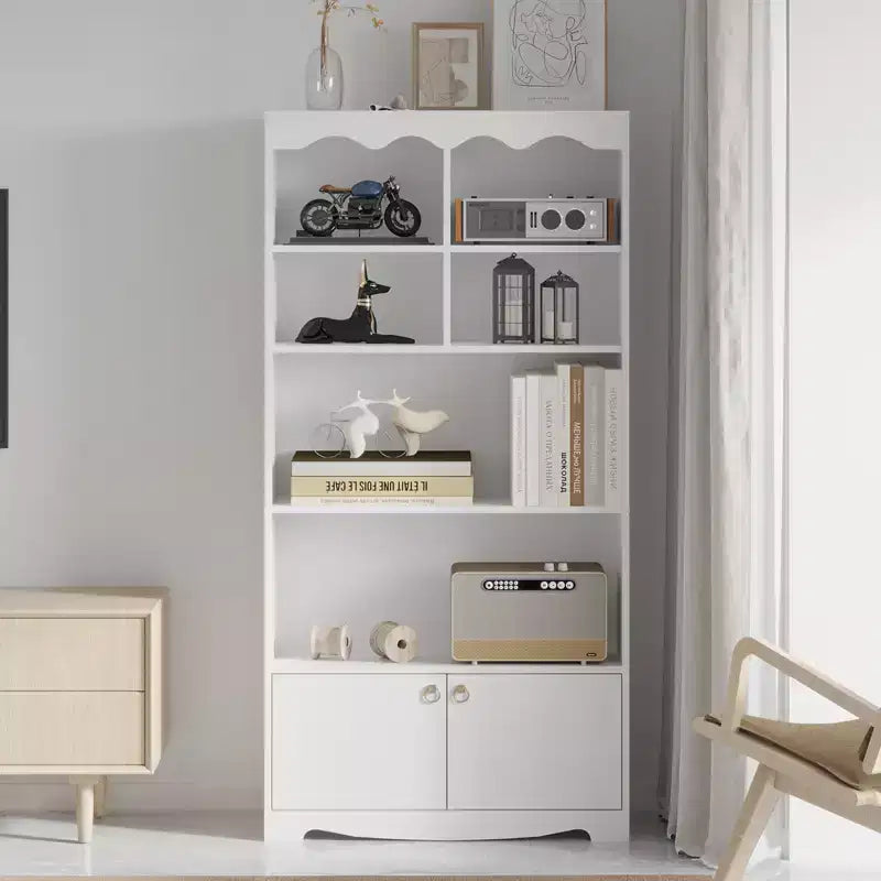 Modern Freestanding Display Shelf,Tall 63 Inch Wood Bookcase With 2 Cabinets,5-Tier Book Shelf Storage Organizer for Bedroom, Living Room, Office