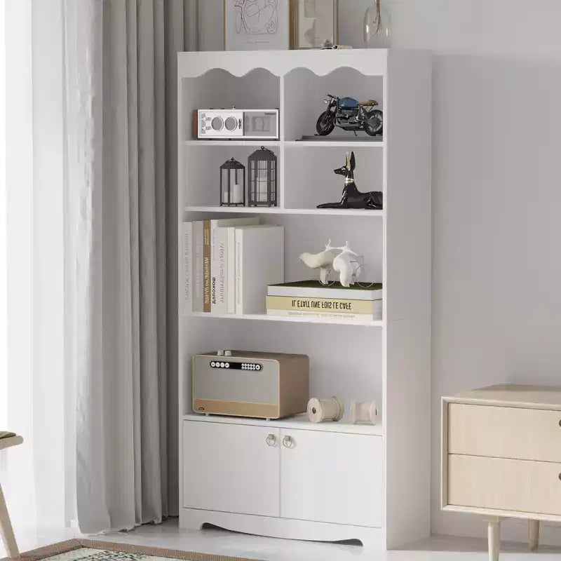 Modern Freestanding Display Shelf,Tall 63 Inch Wood Bookcase With 2 Cabinets,5-Tier Book Shelf Storage Organizer for Bedroom, Living Room, Office