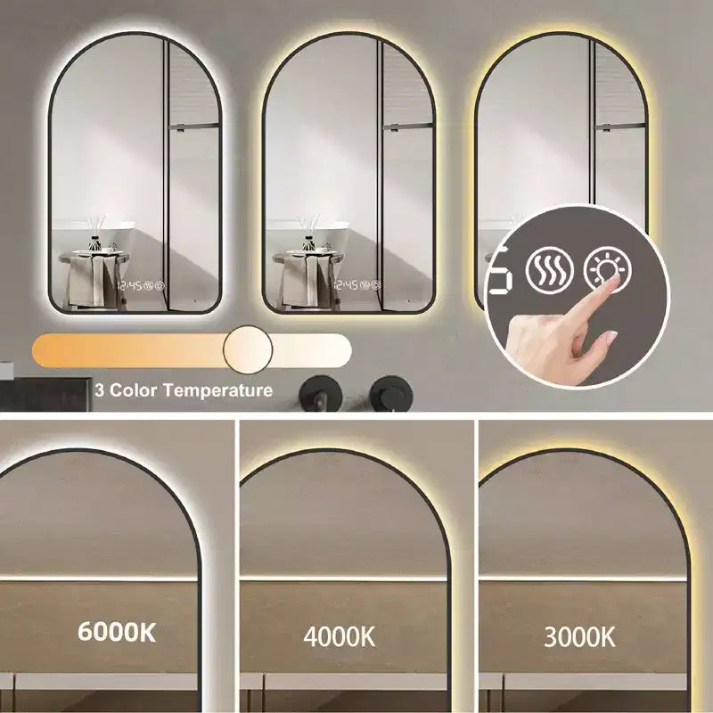 GDFStudio Corin Modern 48 Arched LED Bathroom Mirror with Three Color Temperatures