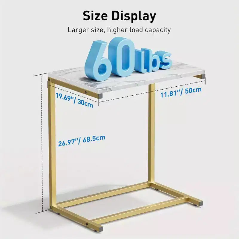 C-shaped End Side Coffee Tray Sofa Table Laptop TV Snack Stand, Metal Frame, Suitable for coffee tables, sofas, living rooms, bedrooms