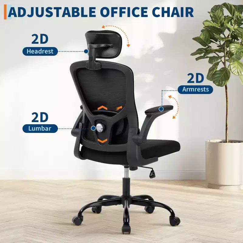 Office Computer Chair with Headrest, Mesh Home Office Chair with Adjustable Back Support & Armrest, High Back Ergonomic Rolling Work Chair for Study
