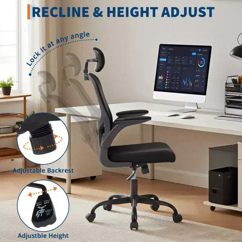 Office Computer Chair with Headrest, Mesh Home Office Chair with Adjustable Back Support & Armrest, High Back Ergonomic Rolling Work Chair for Study
