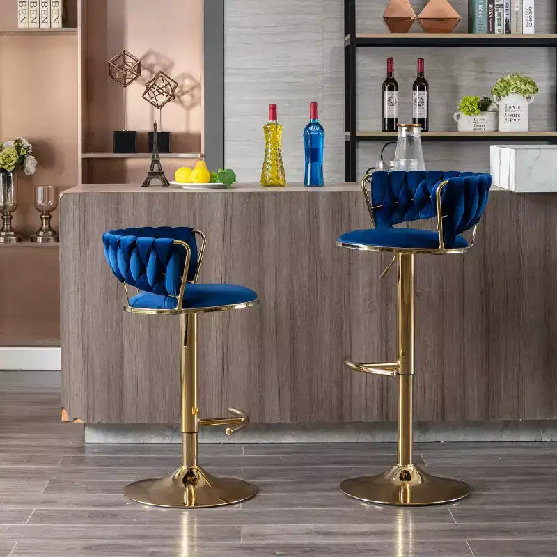 Okak Velvet Bar Stools with Chrome Footrest and Base Set of 2, Swivel Barstools with Adjustable Mechanical Lifting, Counter Height Stools