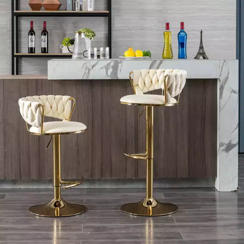 Okak Velvet Bar Stools with Chrome Footrest and Base Set of 2, Swivel Barstools with Adjustable Mechanical Lifting, Counter Height Stools