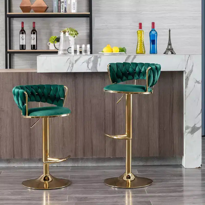 Okak Velvet Bar Stools with Chrome Footrest and Base Set of 2, Swivel Barstools with Adjustable Mechanical Lifting, Counter Height Stools