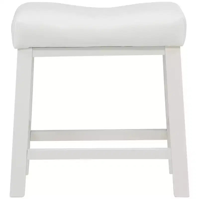 eHemco Heavy-Duty Saddle Kitchen Counter Height Barstools with Wood Legs and Cushion Seat, 19 Inch Height, White