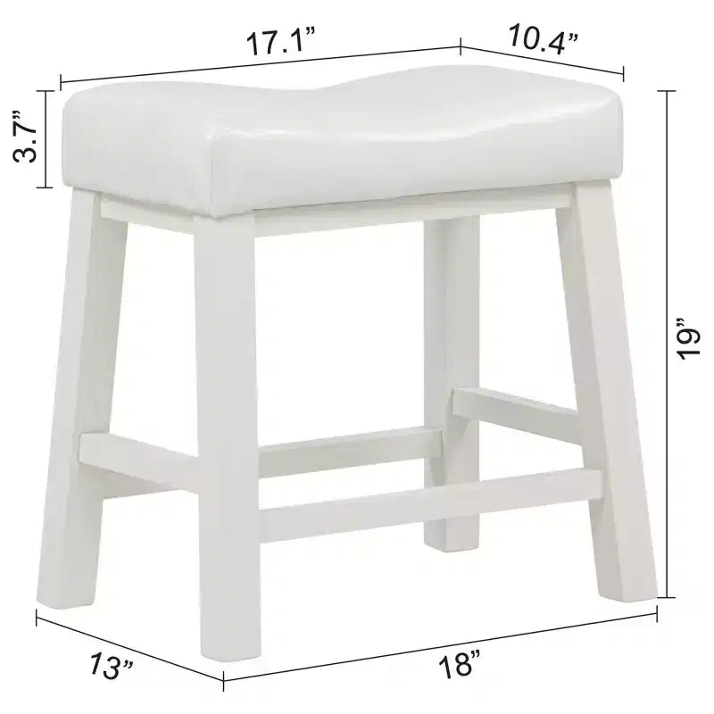 eHemco Heavy-Duty Saddle Kitchen Counter Height Barstools with Wood Legs and Cushion Seat, 19 Inch Height, White