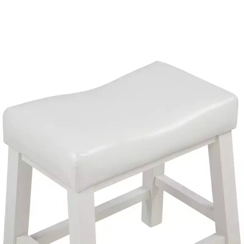 eHemco Heavy-Duty Saddle Kitchen Counter Height Barstools with Wood Legs and Cushion Seat, 19 Inch Height, White