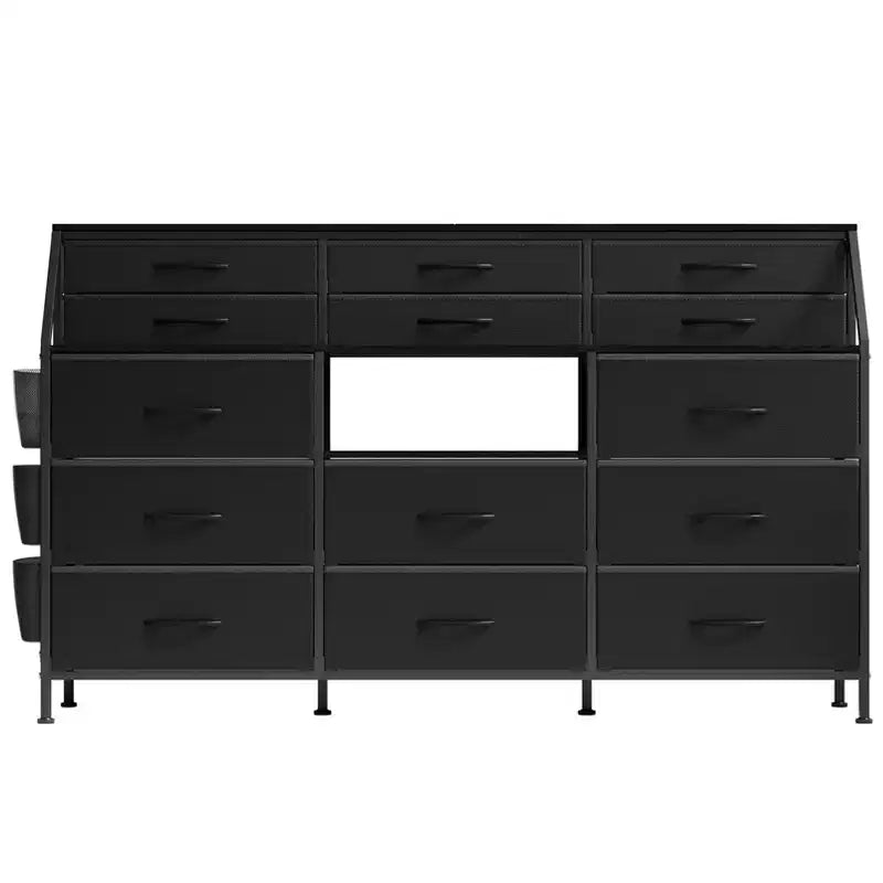 Dresser TV Stand with 14 Fabric Drawers, Bedroom Dresser with Metal Frame and Wood Top Open Shelves for Bedroom for Living Room, Bedroom, Closet