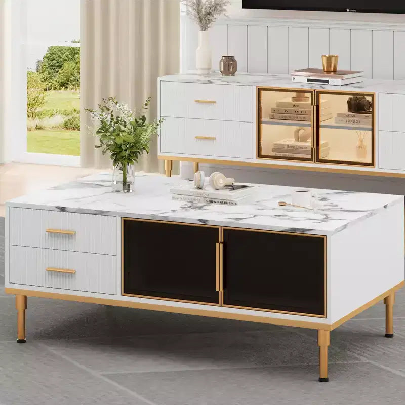 Modern Fluted Coffee Table,Coffee Table for Living Room,Small Fluted Cocktail Tabl