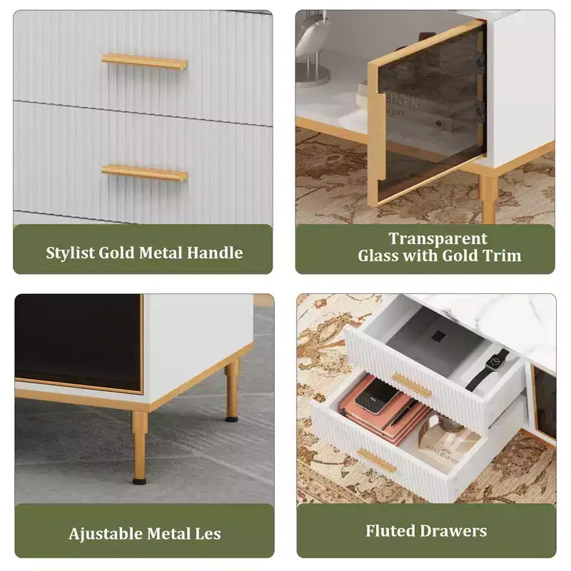 Modern Fluted Coffee Table,Coffee Table for Living Room,Small Fluted Cocktail Tabl