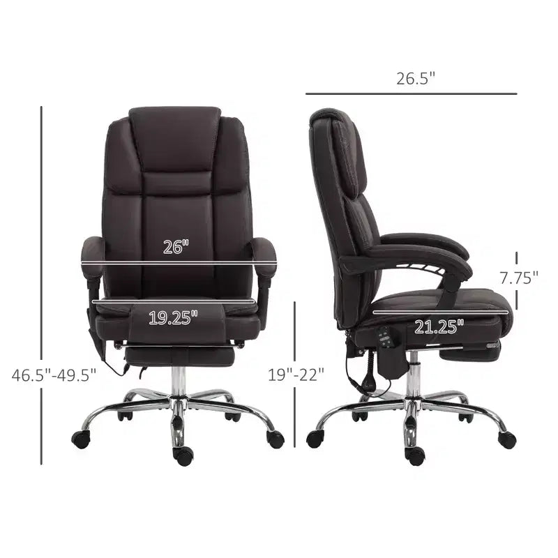 6 Point Vibration Massage Office Chair, PU Leather Reclining Computer Chair with Adjustable Height