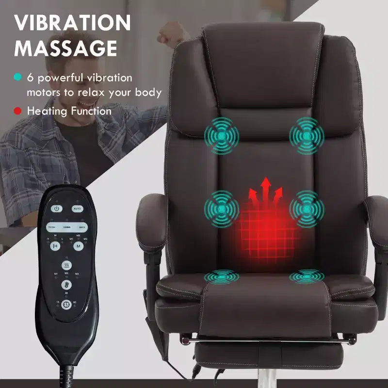 6 Point Vibration Massage Office Chair, PU Leather Reclining Computer Chair with Adjustable Height