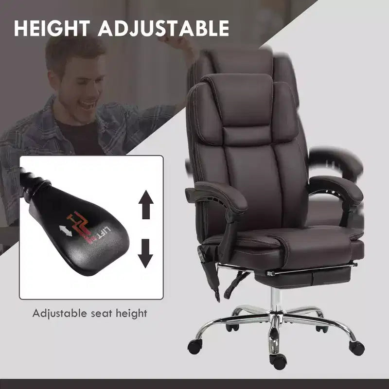 6 Point Vibration Massage Office Chair, PU Leather Reclining Computer Chair with Adjustable Height