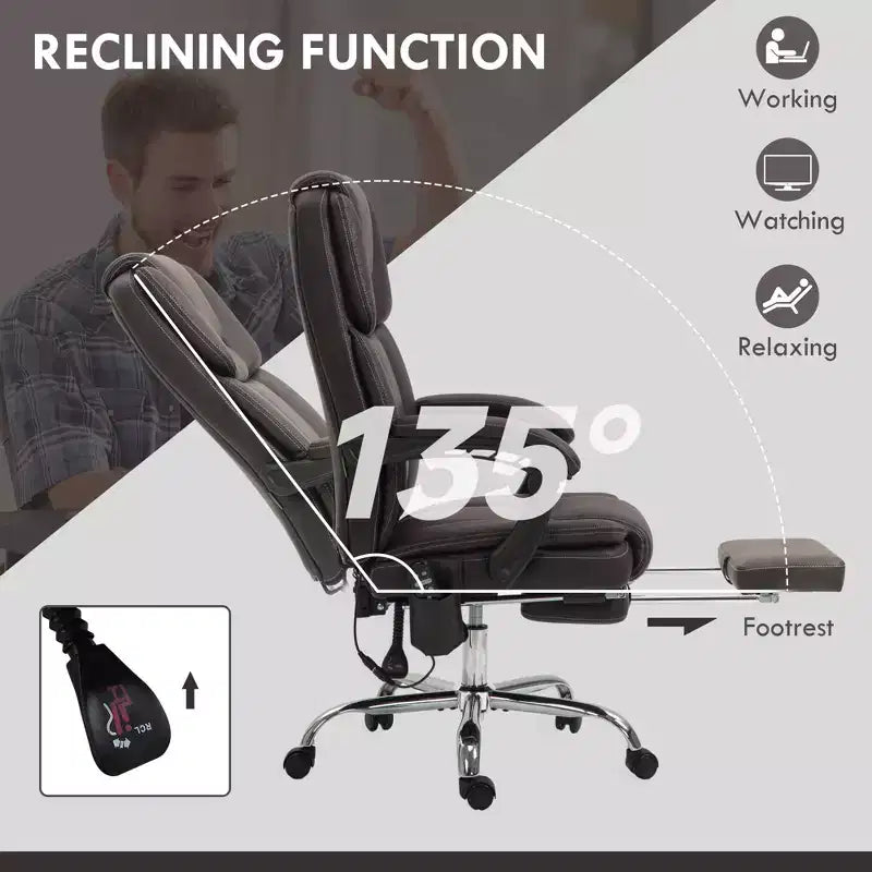 6 Point Vibration Massage Office Chair, PU Leather Reclining Computer Chair with Adjustable Height