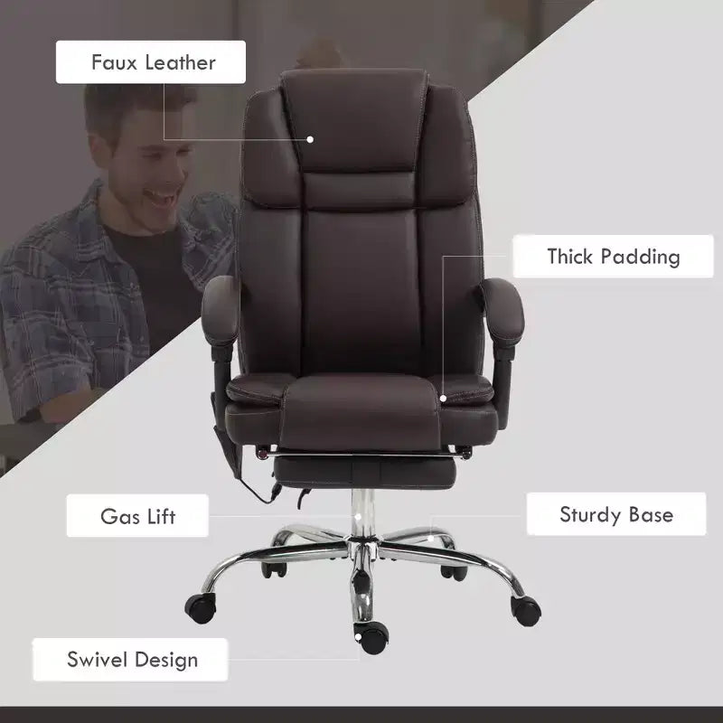 6 Point Vibration Massage Office Chair, PU Leather Reclining Computer Chair with Adjustable Height