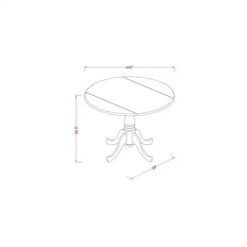 Dining Table Set with 2 Chairs, Round Dropleaf Kitchen Table, Solid Rubberwood, Saddle Brown Finish, 42x42 Inch