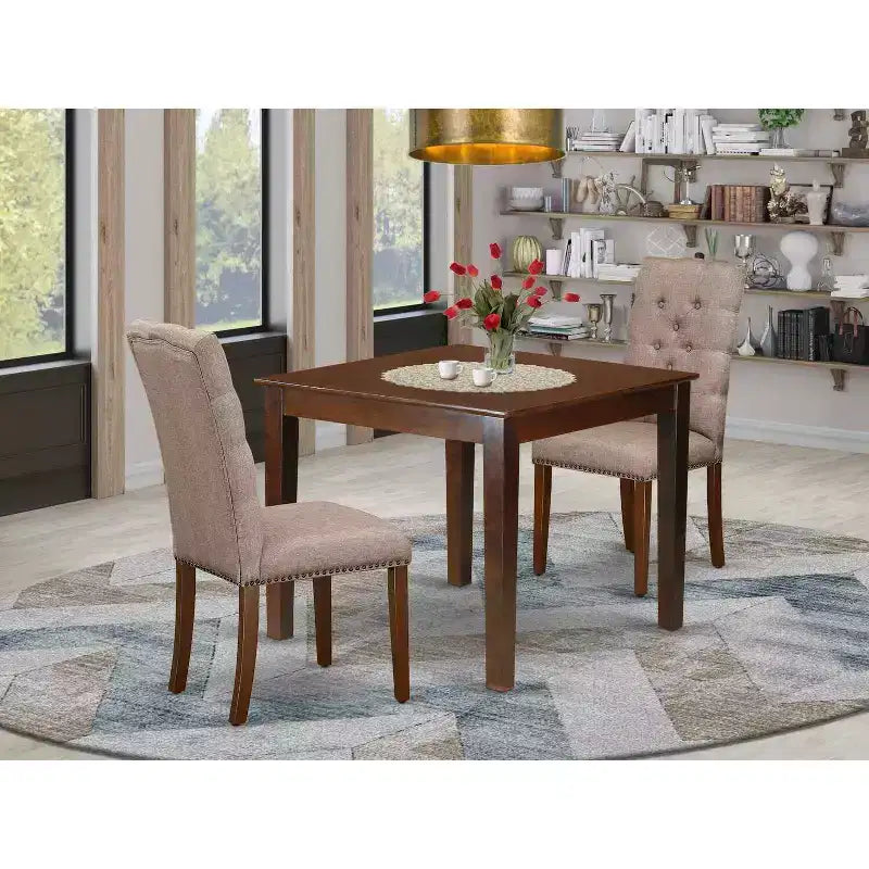 HomeStock 3-Piece Mahogany Finish Rectangular Solid Wood Top Dining Table Set