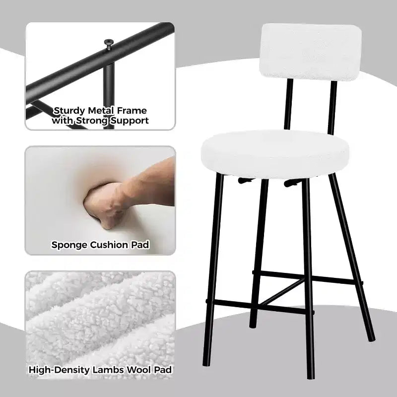 COZONY Upholstered Bar Stool Set with Curved Backrest, Metal Frame Counter Height Stools for Kitchen Island Dining Table Home Bar