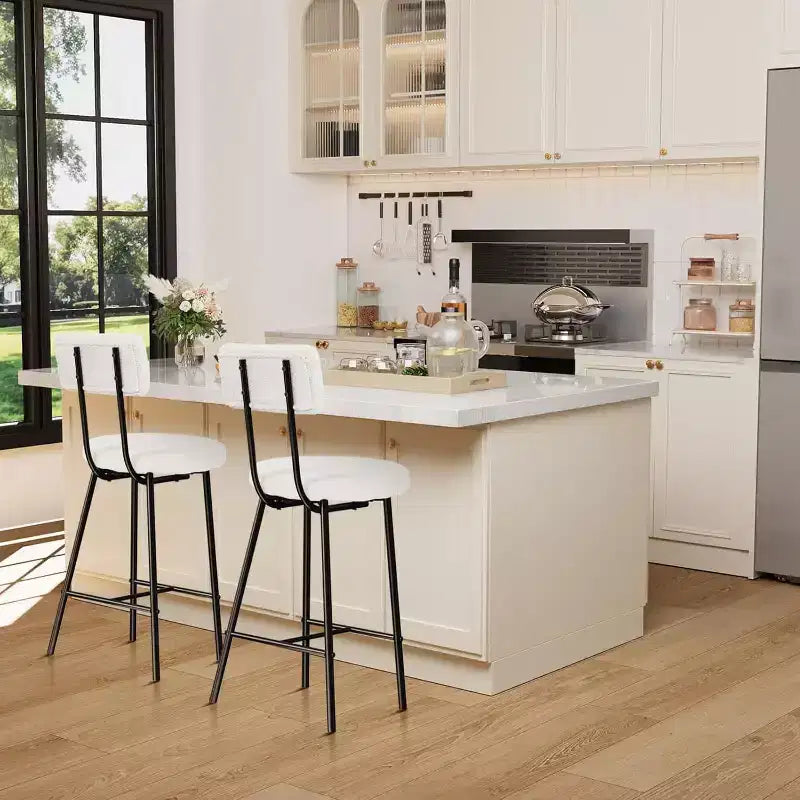COZONY Upholstered Bar Stool Set with Curved Backrest, Metal Frame Counter Height Stools for Kitchen Island Dining Table Home Bar