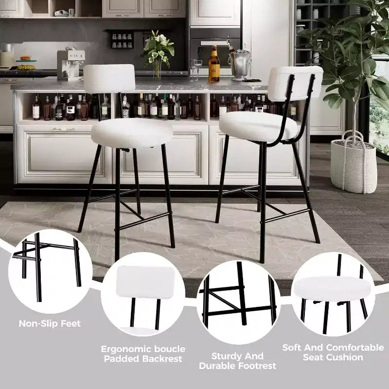 COZONY Upholstered Bar Stool Set with Curved Backrest, Metal Frame Counter Height Stools for Kitchen Island Dining Table Home Bar