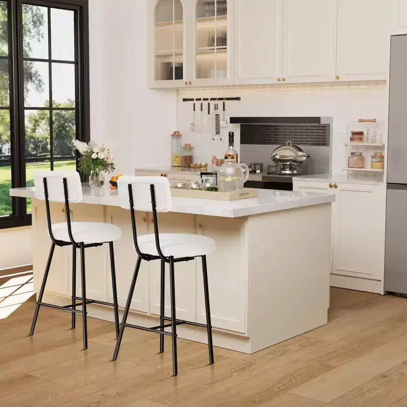 COZONY Upholstered Bar Stool Set with Curved Backrest, Metal Frame Counter Height Stools for Kitchen Island Dining Table Home Bar