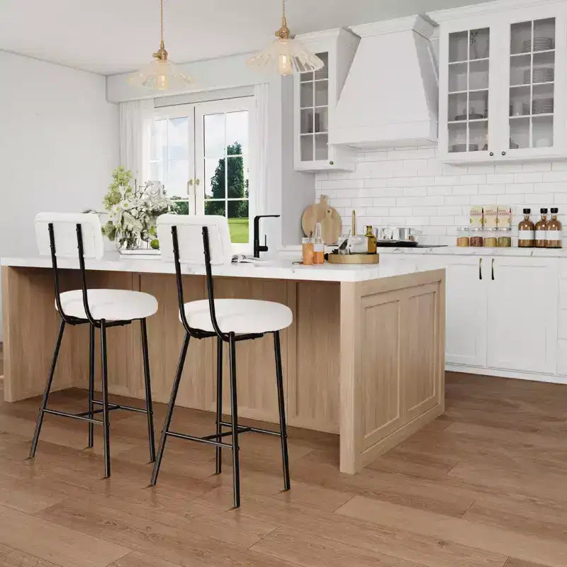 COZONY Upholstered Bar Stool Set with Curved Backrest, Metal Frame Counter Height Stools for Kitchen Island Dining Table Home Bar