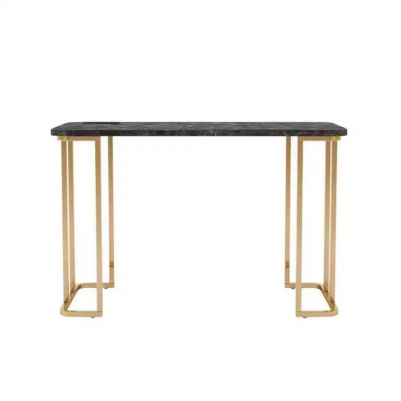 Royal Hampton 47 Inch Desk, USB Power Outlet, Gold Metal Legs, Black Faux Marble