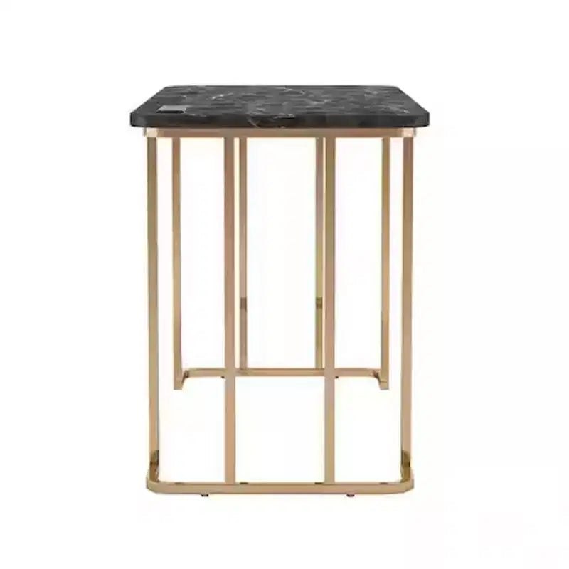 Royal Hampton 47 Inch Desk, USB Power Outlet, Gold Metal Legs, Black Faux Marble