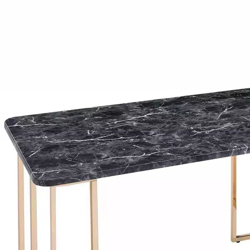 Royal Hampton 47 Inch Desk, USB Power Outlet, Gold Metal Legs, Black Faux Marble
