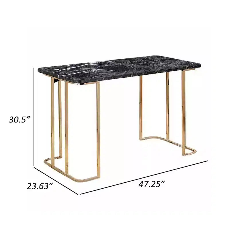 Royal Hampton 47 Inch Desk, USB Power Outlet, Gold Metal Legs, Black Faux Marble