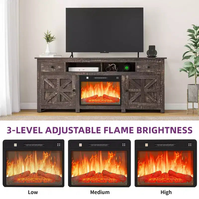 Fireplace TV Stand for TVs up to 80 Inches, Entertainment Center with Storage Drawers & Cabinets for Living Room