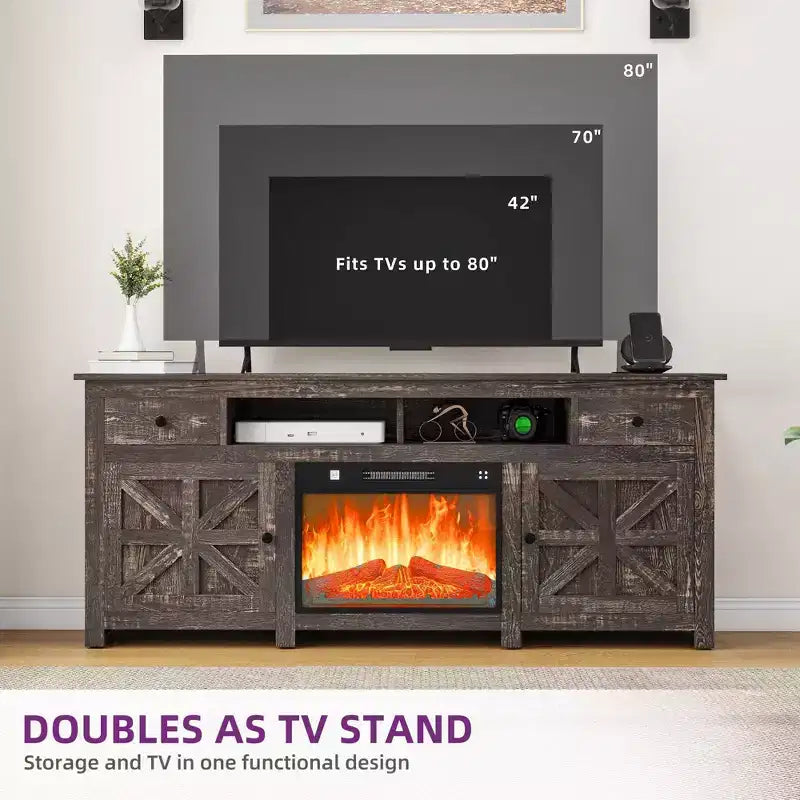 Fireplace TV Stand for TVs up to 80 Inches, Entertainment Center with Storage Drawers & Cabinets for Living Room