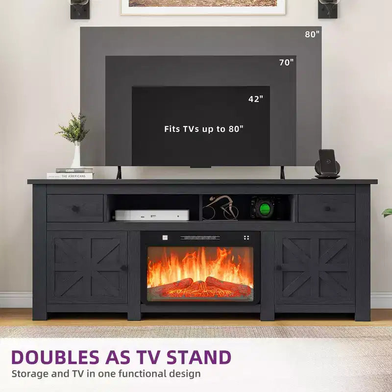 Fireplace TV Stand for TVs up to 80 Inches, Entertainment Center with Storage Drawers & Cabinets for Living Room