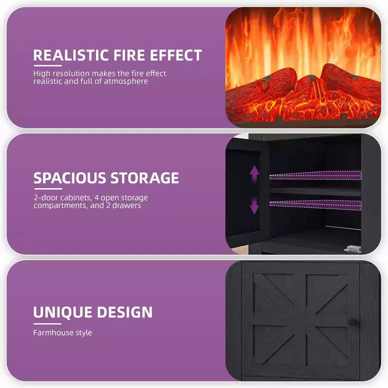 Fireplace TV Stand for TVs up to 80 Inches, Entertainment Center with Storage Drawers & Cabinets for Living Room