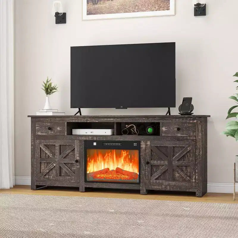 Fireplace TV Stand for TVs up to 80 Inches, Entertainment Center with Storage Drawers & Cabinets for Living Room