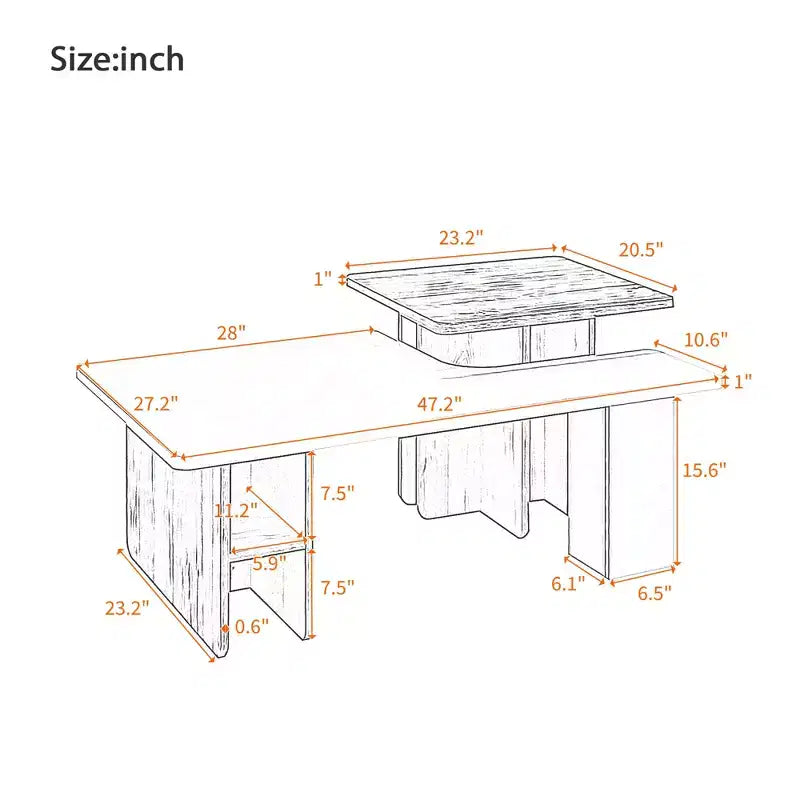Farmhouse Nesting Coffee Table Set of 2, Rectangle Center Table Set with Storage for Living Room