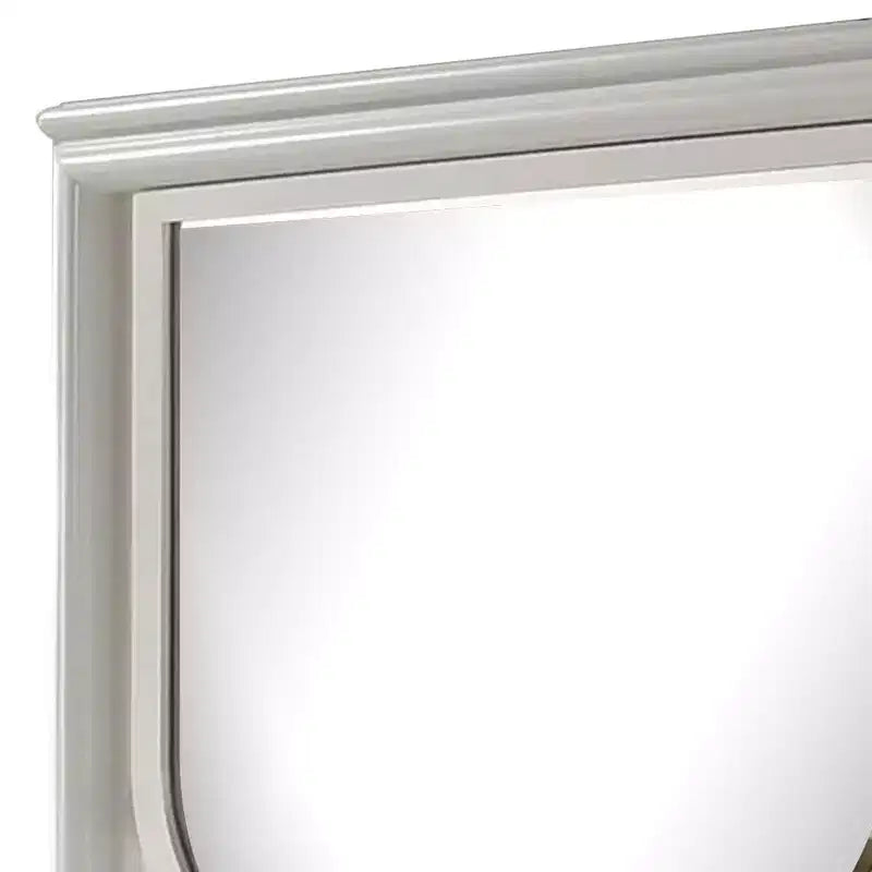 Royal Hampton Dresser Mirror, 38 Inch, White Rubberwood, Embossed Panels w LED
