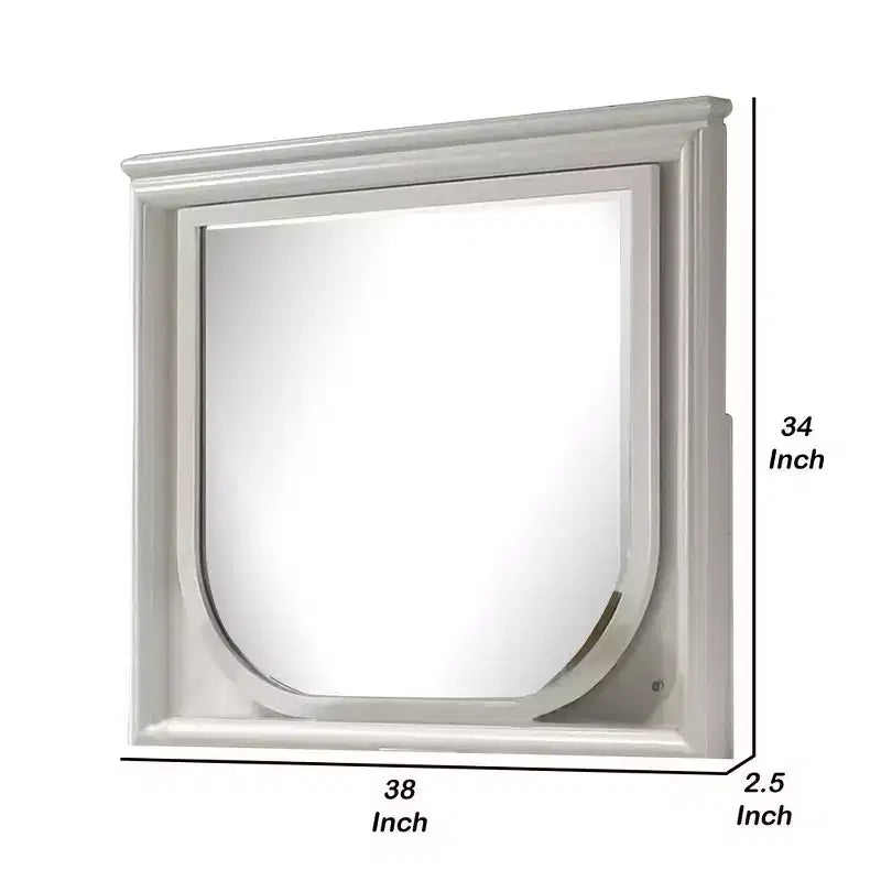 Royal Hampton Dresser Mirror, 38 Inch, White Rubberwood, Embossed Panels w LED