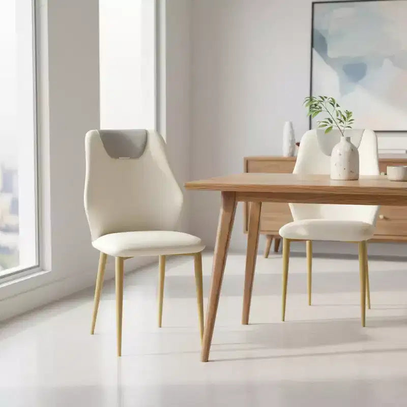 Homy Casa Set of 2 PU Leather Dining Chairs, Ergonomic Chairs with Gold Metal Legs, Beige