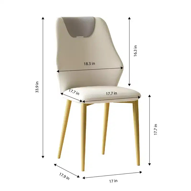 Homy Casa Set of 2 PU Leather Dining Chairs, Ergonomic Chairs with Gold Metal Legs, Beige
