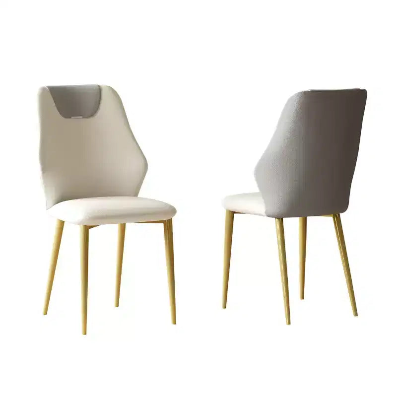 Homy Casa Set of 2 PU Leather Dining Chairs, Ergonomic Chairs with Gold Metal Legs, Beige