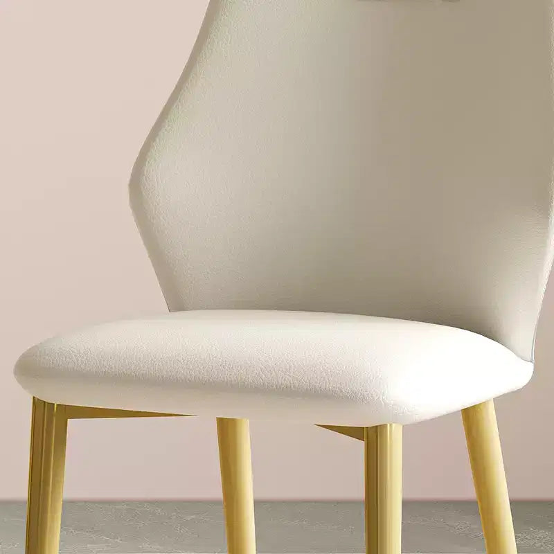 Homy Casa Set of 2 PU Leather Dining Chairs, Ergonomic Chairs with Gold Metal Legs, Beige
