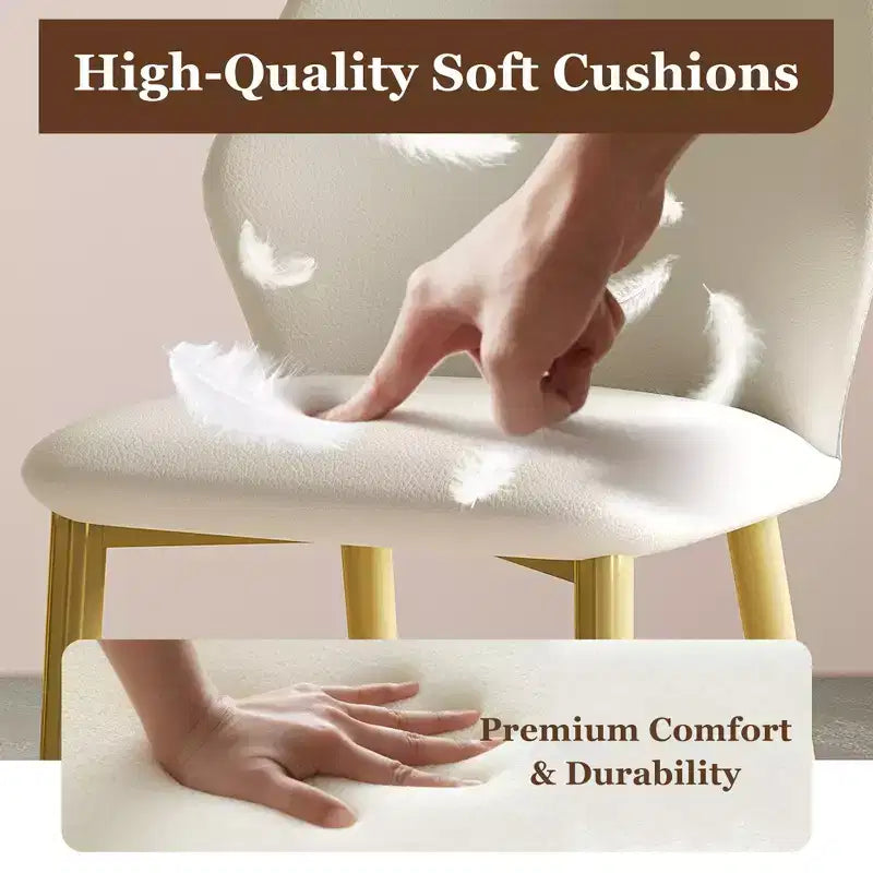 Homy Casa Set of 2 PU Leather Dining Chairs, Ergonomic Chairs with Gold Metal Legs, Beige