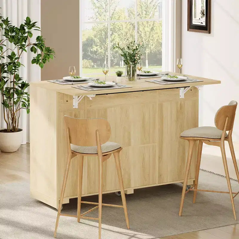 Garvee Rolling Kitchen Island Table on Wheels with Drop Leaf, Tilt Out Trash Can Cabinet, Storage Cabinet, Drawer, Spice Rack, Kitchen Cart