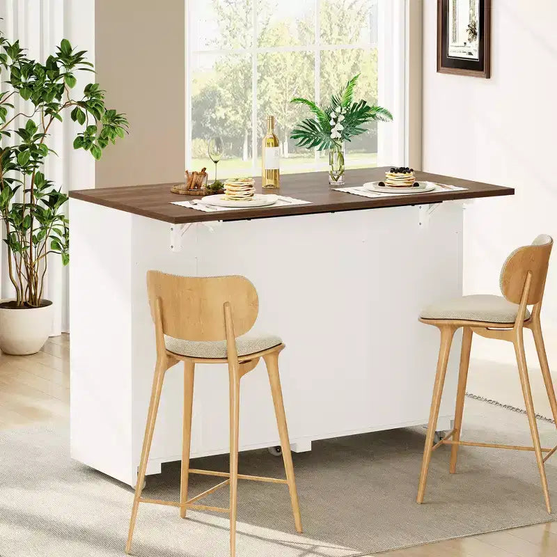 Garvee Rolling Kitchen Island Table on Wheels with Drop Leaf, Tilt Out Trash Can Cabinet, Storage Cabinet, Drawer, Spice Rack, Kitchen Cart