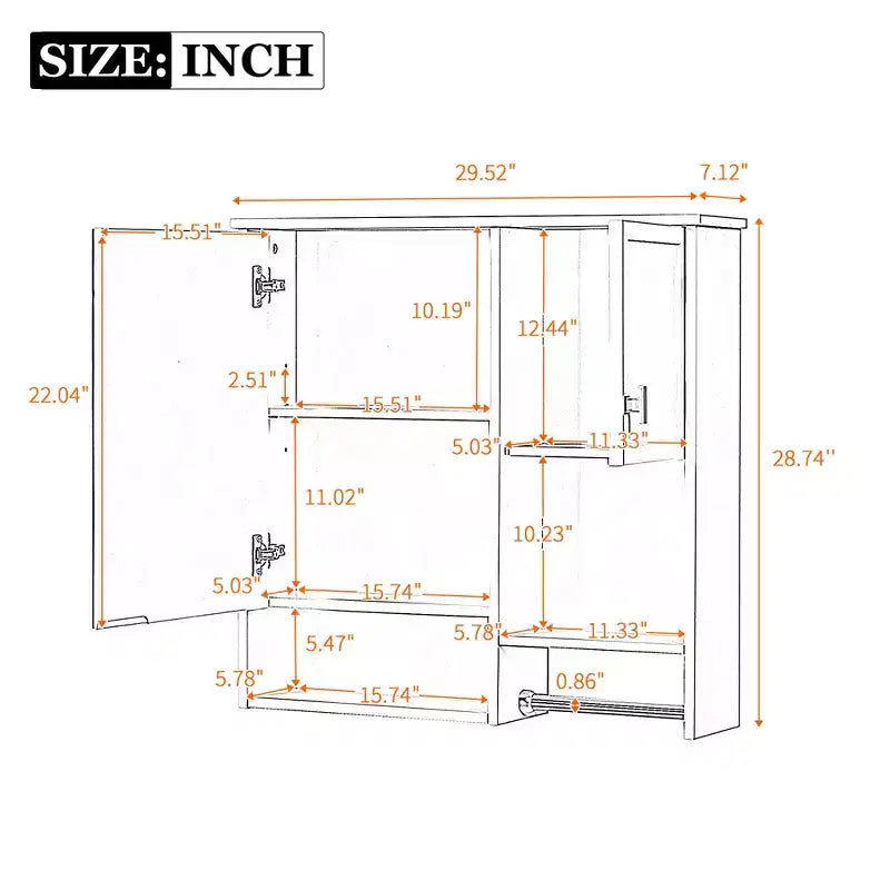 MAYEERTY 27.84 Modern Wall Mounted Bathroom Medicine Cabinet, Bathroom Wall Storage Cabinet with Mirror Towels Bar White
