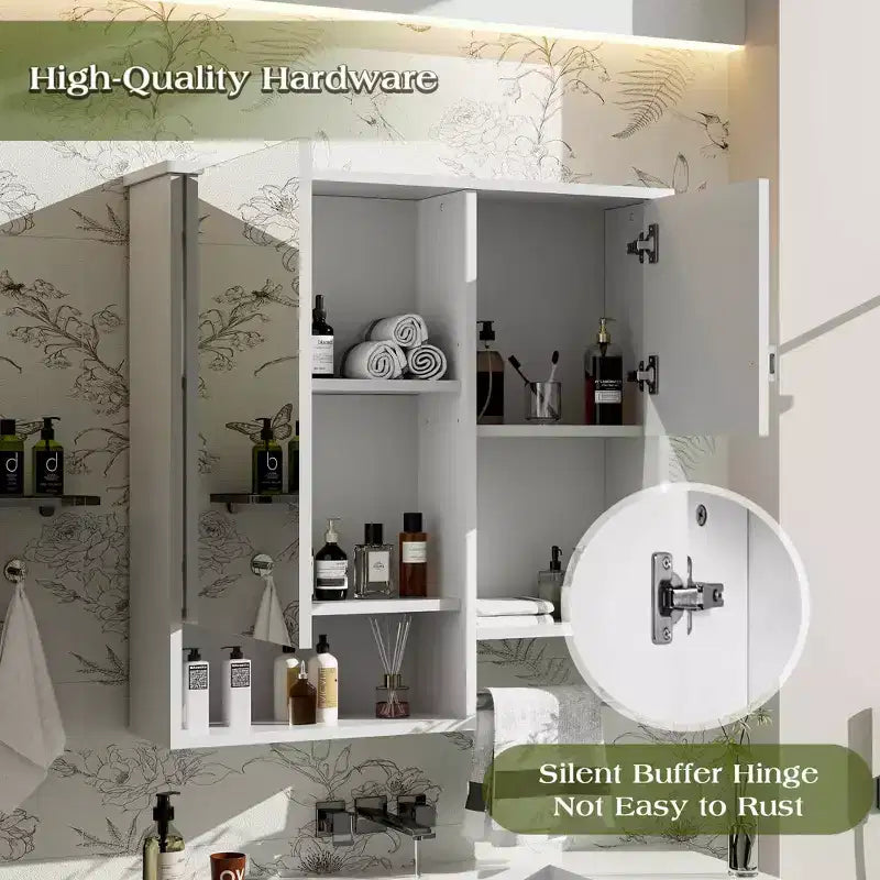 MAYEERTY 27.84 Modern Wall Mounted Bathroom Medicine Cabinet, Bathroom Wall Storage Cabinet with Mirror Towels Bar White