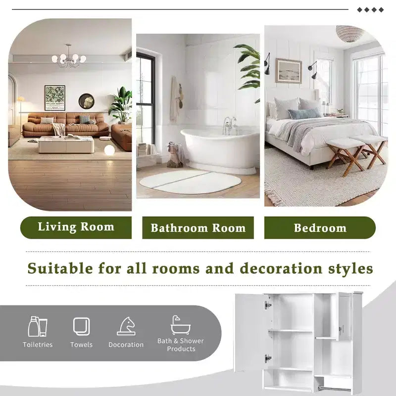 MAYEERTY 27.84 Modern Wall Mounted Bathroom Medicine Cabinet, Bathroom Wall Storage Cabinet with Mirror Towels Bar White