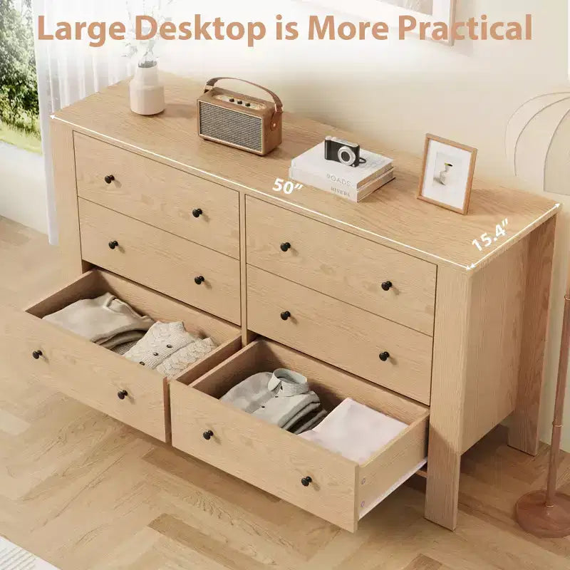Modern 6-Drawer Wide Dresser | Wooden Storage Organizer Chest for Bedroom, Entryway, Hallway & Home Office | Multi-Functional Furniture
